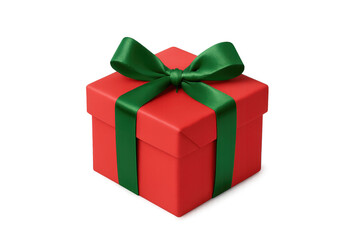 Obraz premium Red gift box wrapped with green ribbon on transparent background