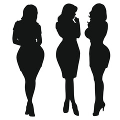 vector illustration of curvy woman silhouette set, Black & White silhouette set