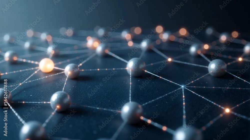 Poster dynamic network of interconnected nodes, modern data flow visualization concept video clip