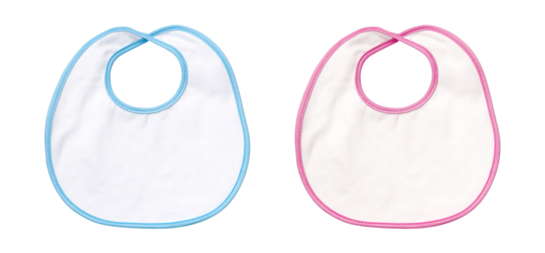 Baby bib with blue and pink edging isolated on a transparent background