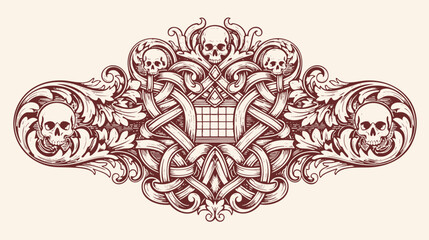 Vintage Baroque Victorian frame border flower pattern vector floral engraved scroll ornament leaf retro decorative design tattoo black and white filigree calligraphic heraldic shield swirl