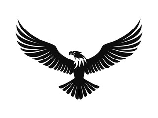 Silhouette of a flying eagle with black fill in minimalist badge