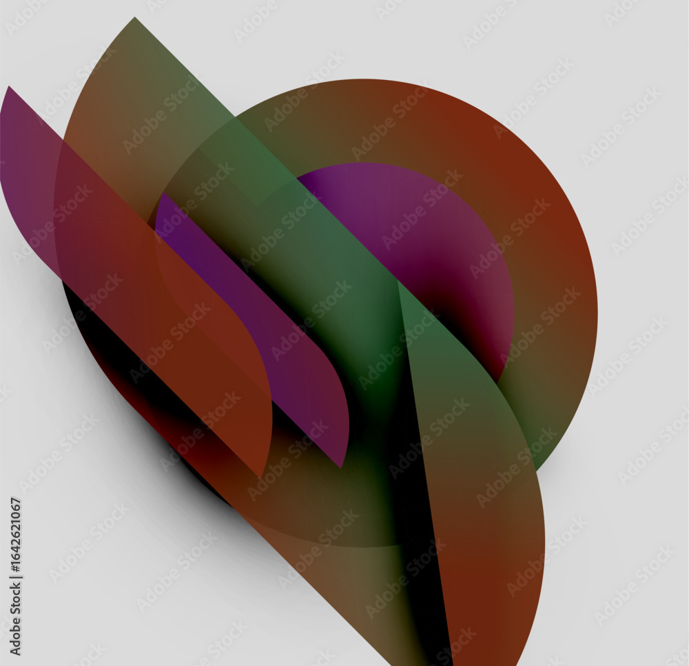 Poster abstract composition. overlapping shapes create dynamic visual effect. colors blend, forming complex
