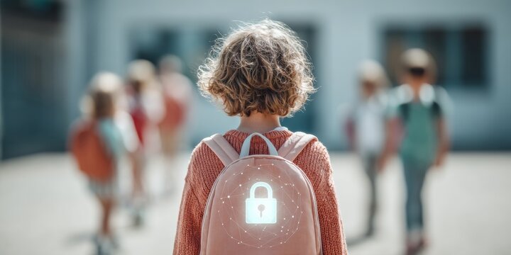 National Child Identity Theft Awareness Day Backpack Security Concept with Digital Lock for Modern Back-to-School Campaigns and Cyber Monday Promotions - Powered by Adobe