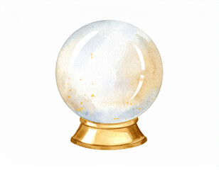 Platinum crystal ball for fortune telling, Spiritual watercolor style illustration