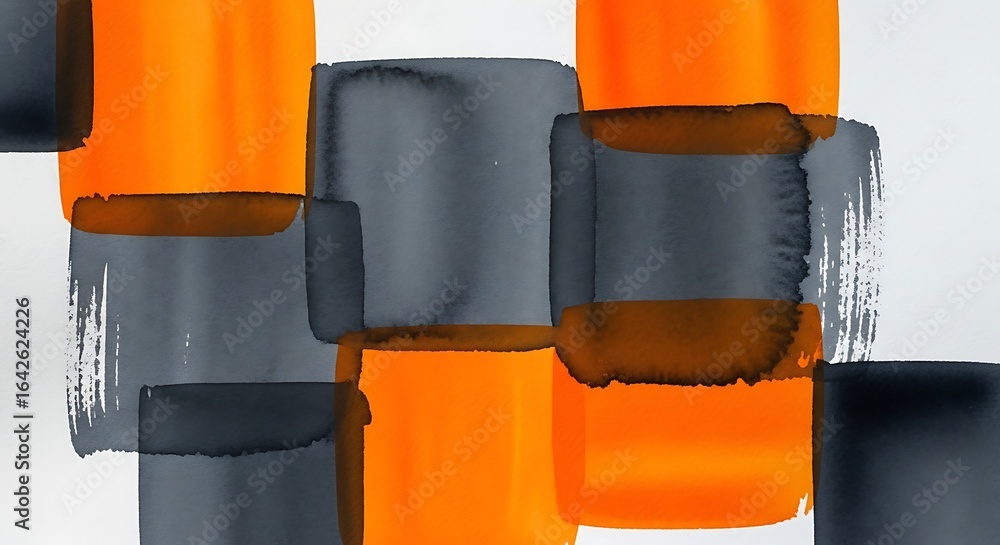 Aufkleber vibrant abstract watercolor splash with bold orange and charcoal gray blocks creating dynamic modern