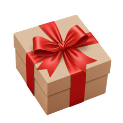 Obraz premium Square Brown Gift Box with Red Ribbon and Bow