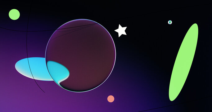 Abstract Cosmic Art with Geometric Shapes in Purple Space Gradient