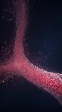 Detailed animation showing crosssectional coronary artery damage with scarlet inflammation linked to systemic vasculitis.
