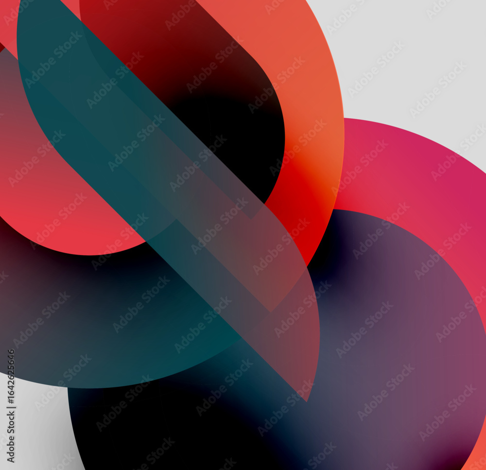 Poster abstract composition. overlapping colorful circles create dynamic visual effect. shades range from r