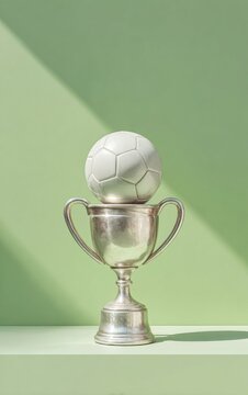 Modern Premium Silver Trophy with Authentic Soccer Ball High-Quality Sports Award Concept for Professional Marketing and Social Media Campaigns