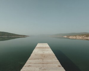 Fototapeta premium Modern Authentic Investor Calm Landscape Premium Financial Planning Concept with Wooden Dock and Lake for Corporate Marketing and Social Media Campaigns