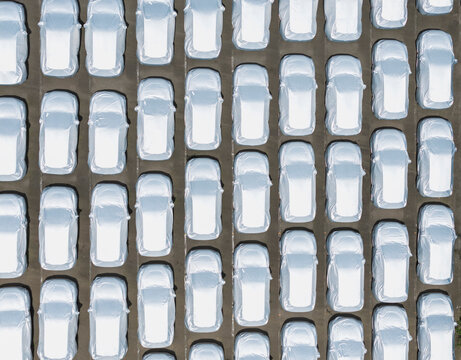 Aerial Car Dealership Lot Covered Vehicles Inventory