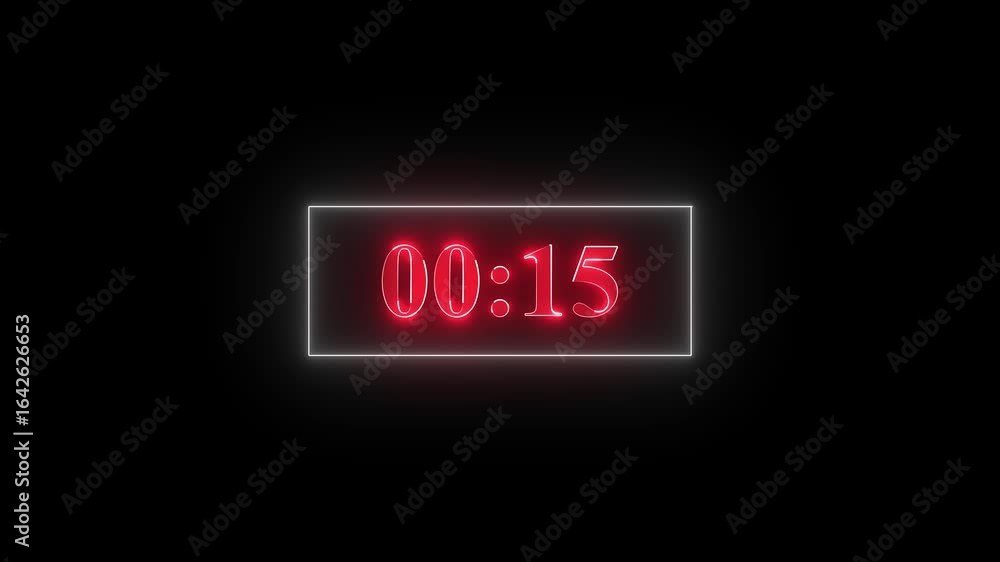 Poster glowing neon countdown twenty second with digital clock time. red color clock timer for 20 second co