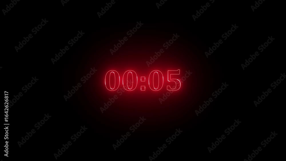 Poster glowing neon countdown digital clock animation, 10 to 0 second countdown digital clock timer icon. m