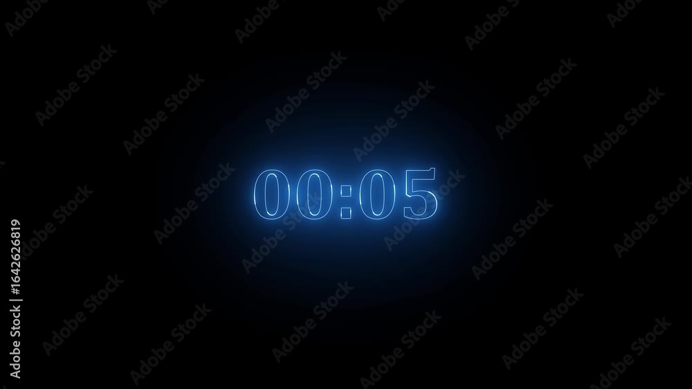 Poster glowing neon countdown digital clock animation, 10 to 0 second countdown digital clock timer icon. m