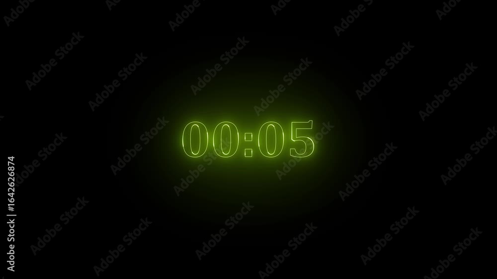 Poster glowing neon countdown digital clock animation, 10 to 0 second countdown digital clock timer icon. m