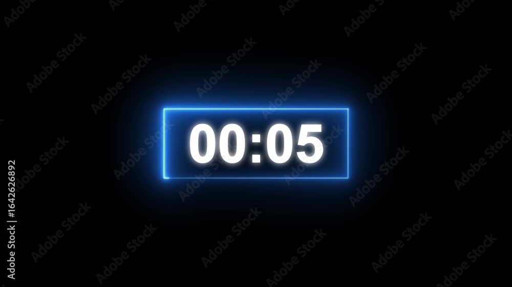 Poster glowing neon countdown digital clock animation, 10 to 0 second countdown digital clock timer icon. m