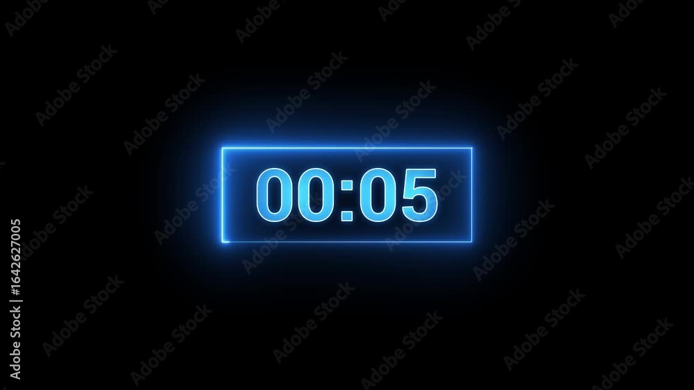 Poster glowing neon countdown digital clock animation, 10 to 0 second countdown digital clock timer icon. m
