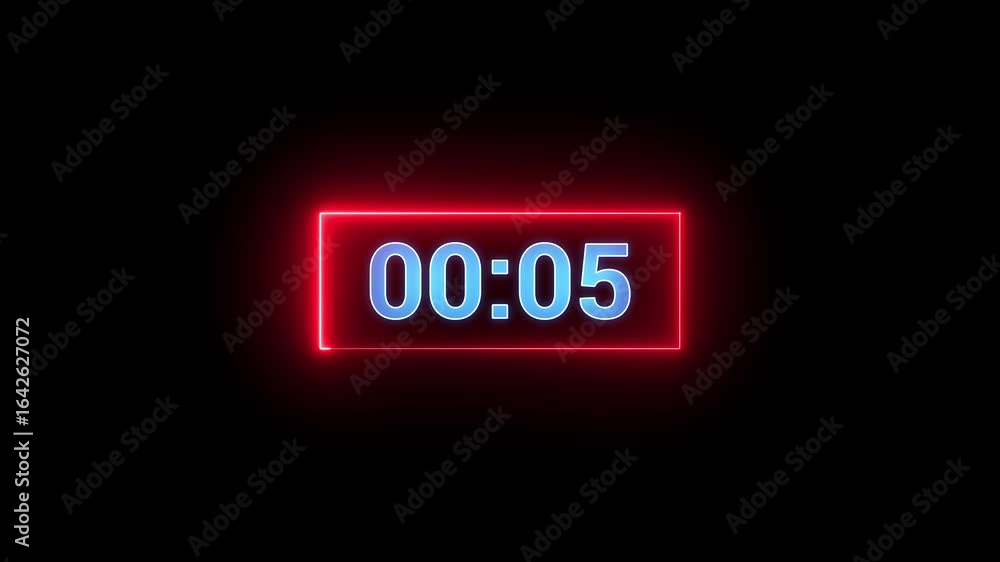 Poster glowing neon countdown digital clock animation, 10 to 0 second countdown digital clock timer icon. m