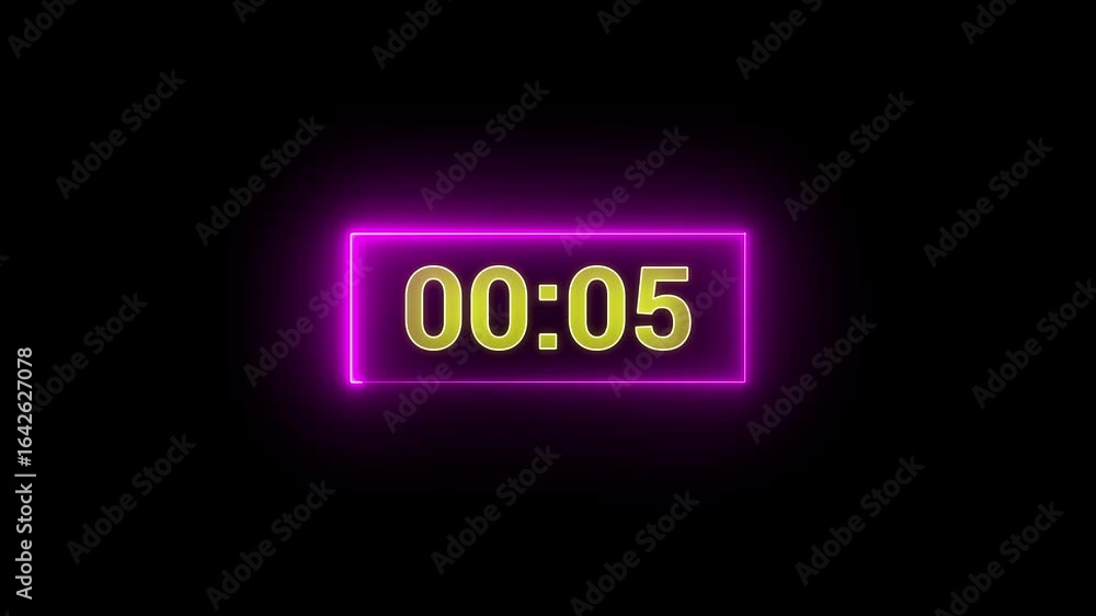 Poster glowing neon countdown digital clock animation, 10 to 0 second countdown digital clock timer icon. m