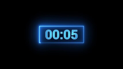 Glowing neon countdown digital clock animation, 10 to 0 second countdown digital clock timer icon. Modern countdown clock on black background. - Powered by Adobe
