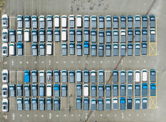 New Pickup Trucks at Factory Parking Lot Aerial