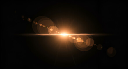 Golden Lens Flare Overlay Effect with Shining Light on Dark Background