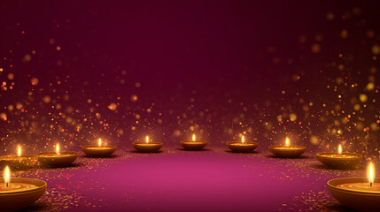 Diwali Celebration, gradient deep pink to warm yellow, glowing oil lamps arranged in a circle