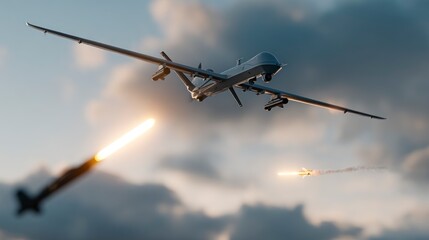 Military drone launching missiles