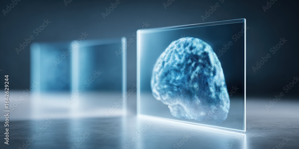 Aufkleber premium ai biometric identity mockup with neural network dashboard on transparent tablet for modern 