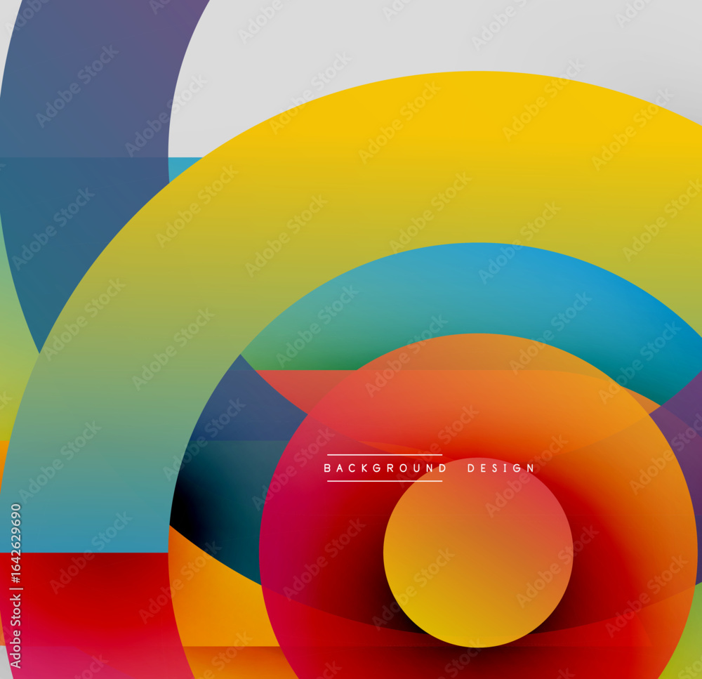 Poster abstract colorful circles overlap creating dynamic visual effect. bright hues blend, forming modern 
