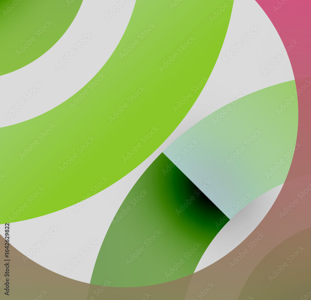 Poster abstract composition. overlapping shapes create dynamic visual effect. soft gradients, muted colors 
