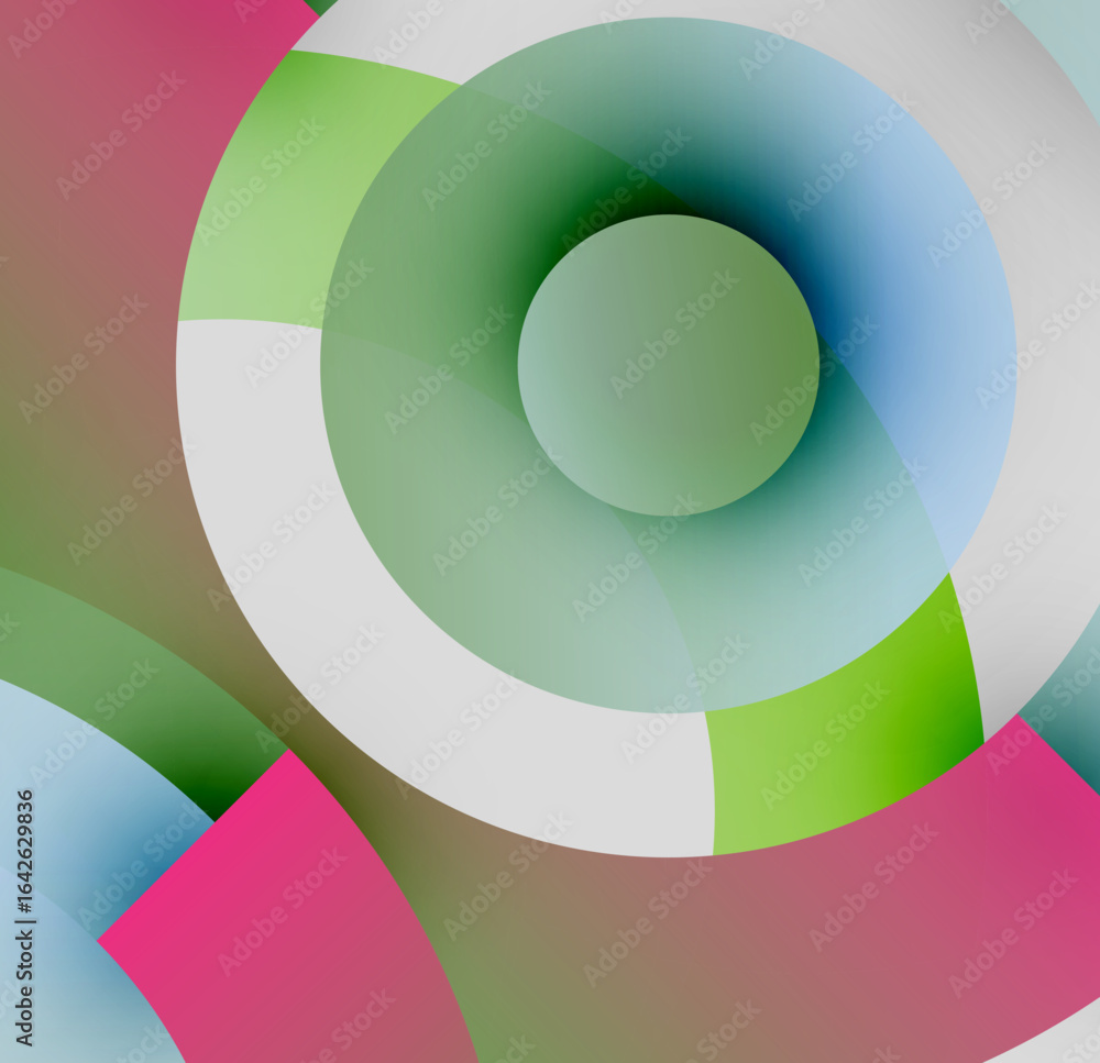 Poster abstract composition. overlapping circles create dynamic visual effect. soft colors blend, forming i