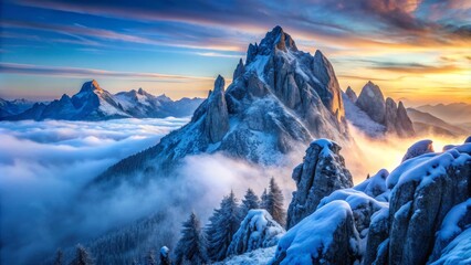 Majestic Snow-Capped Mountain Peaks Above Clouds