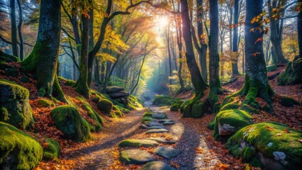 Autumn Forest Path with Sunlight