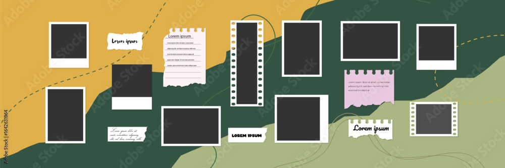 Aufkleber aesthetic polaroid and paper frame design layout on organic shape pattern background