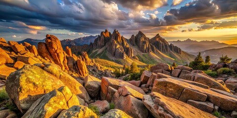 Rugged Mountain Peaks at Sunset