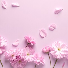 Fototapeta premium A vibrant arrangement of delicate pink flowers gracefully blooms against a soft, light purple background, creating a serene and enchanting atmosphere.
