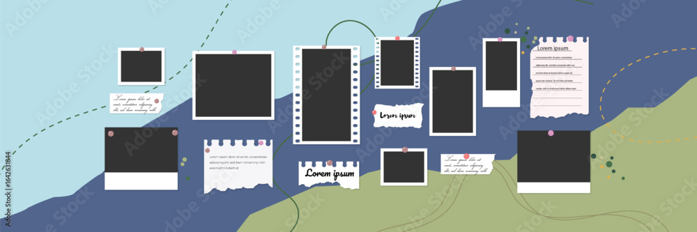 Aufkleber Aesthetic Polaroid and Paper Frame Design Layout on Organic Shape Pattern Background