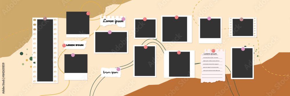 Aufkleber aesthetic polaroid and paper frame design layout on organic shape pattern background