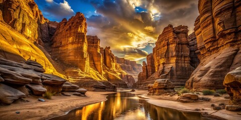 Canyon River Landscape at Sunset