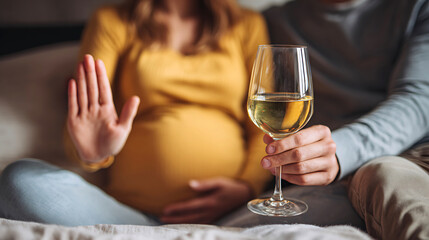 Pregnant woman refuses alcohol offered by partner during pregnancy