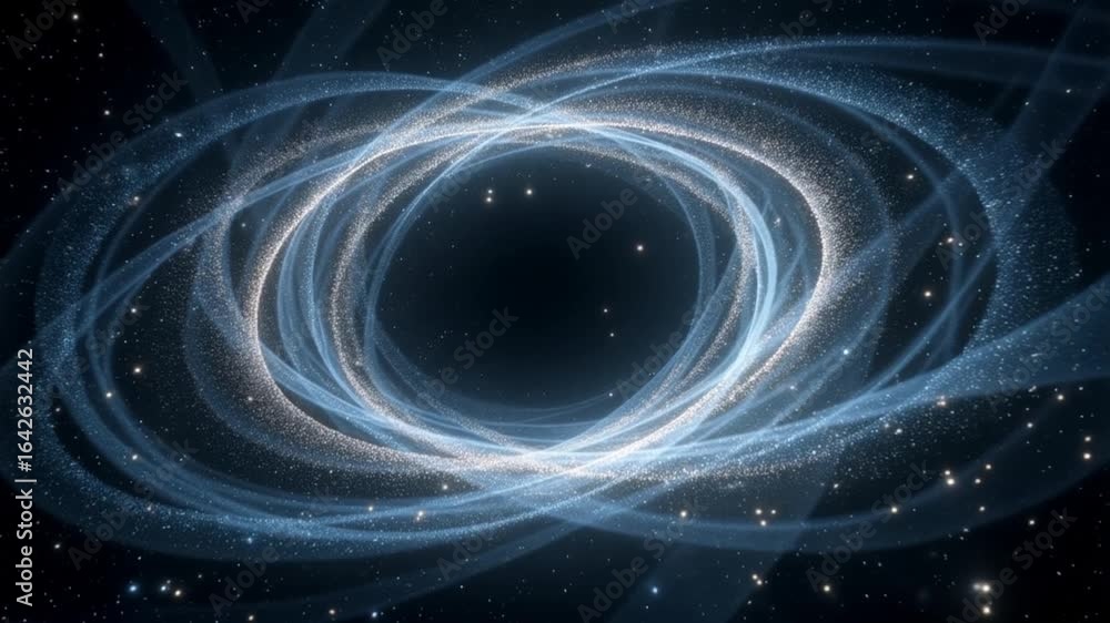 Poster dynamic sparkling vortex in deep space with ethereal blue glow swirling in mesmerizing motion