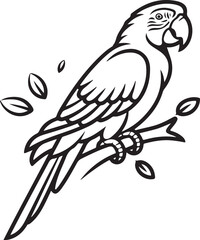 Obraz premium Parrot Perched on Branch Minimal Outline Icon Tropical Bird Vector Design