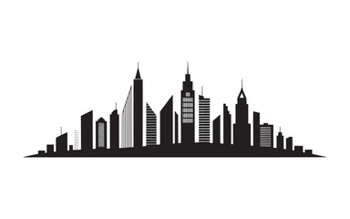 Naklejka premium Monochromatic Cityscape Silhouette A Dynamic Composition of Towering Skyscrapers Against a Clean White Backdrop Creates a Sense of Urban Grandeur