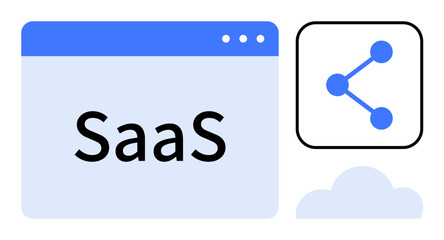 Browser window highlighting SaaS, network connection icon, and cloud graphic. Ideal for technology, internet solutions, SaaS products, cloud computing, business apps, innovation simple landing page