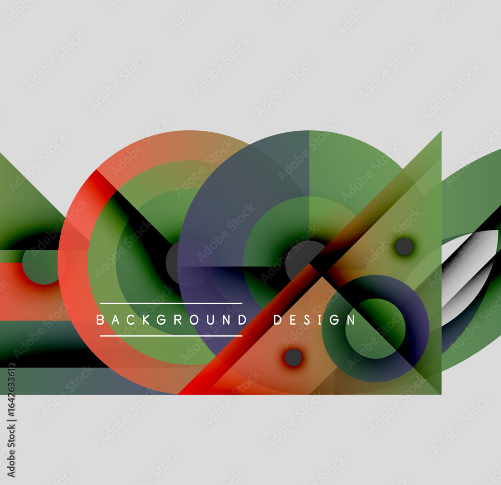 Poster abstract composition. overlapping shapes, circles, triangles create dynamic visual effect. modern de