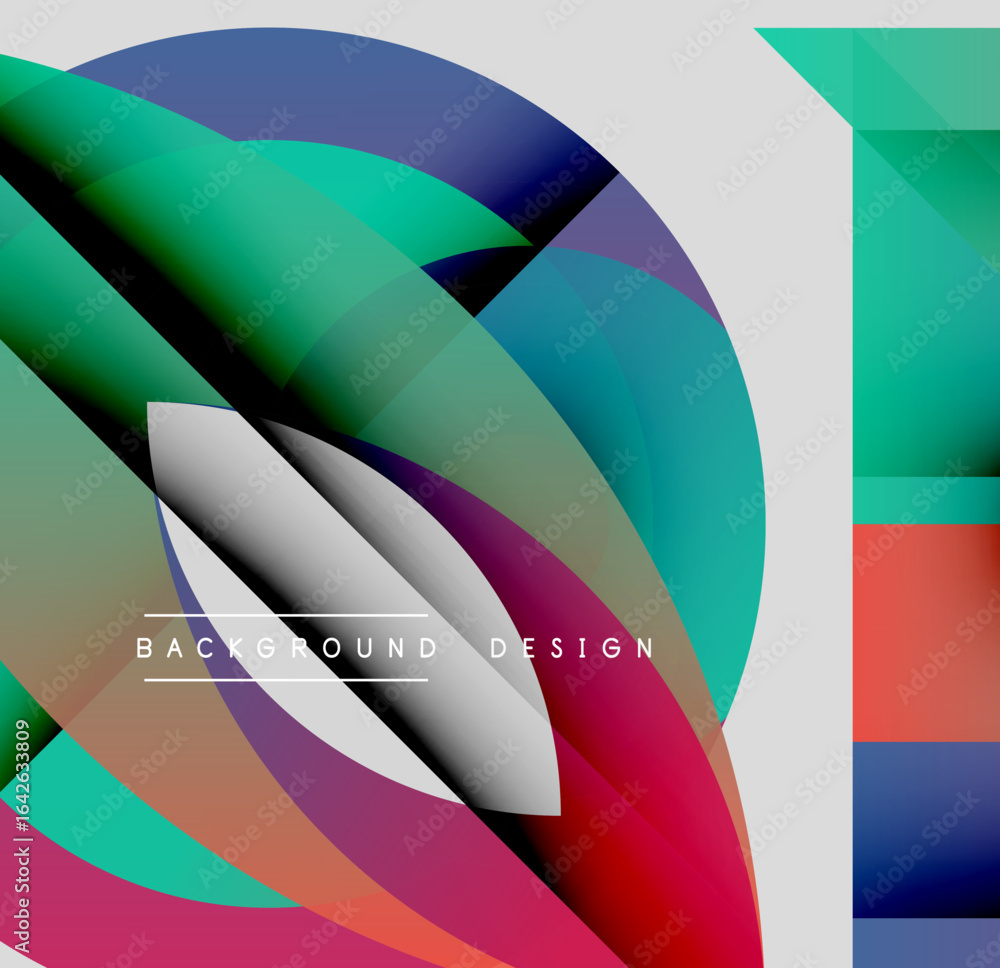 Poster abstract colorful shapes overlap, creating dynamic visual effect. modern design features gradients, 