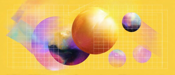 Naklejka premium Modern Abstract Space Art with Planetary Orbits and Digital Grid Overlay Premium Design for Creative Tech and Science Marketing Content